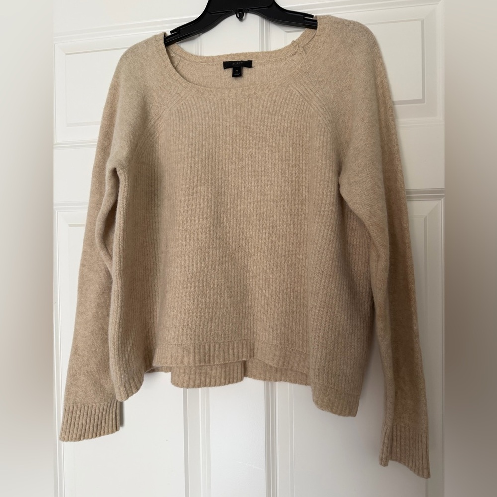 J. Crew Women's Oatmeal Color Crew Neck 100% Wool Sweater